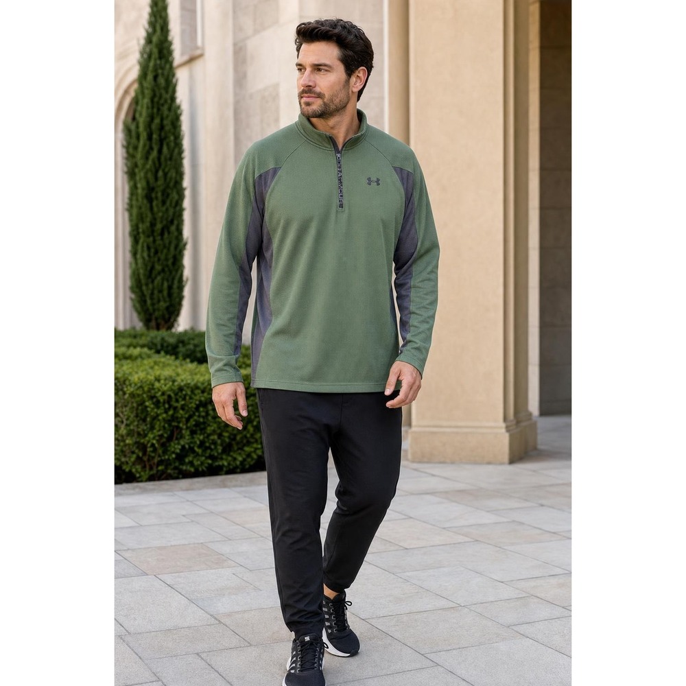 Under Armour ColdGear Pullover Men's 2XL Green Quarter Zip Loose Outdoor
